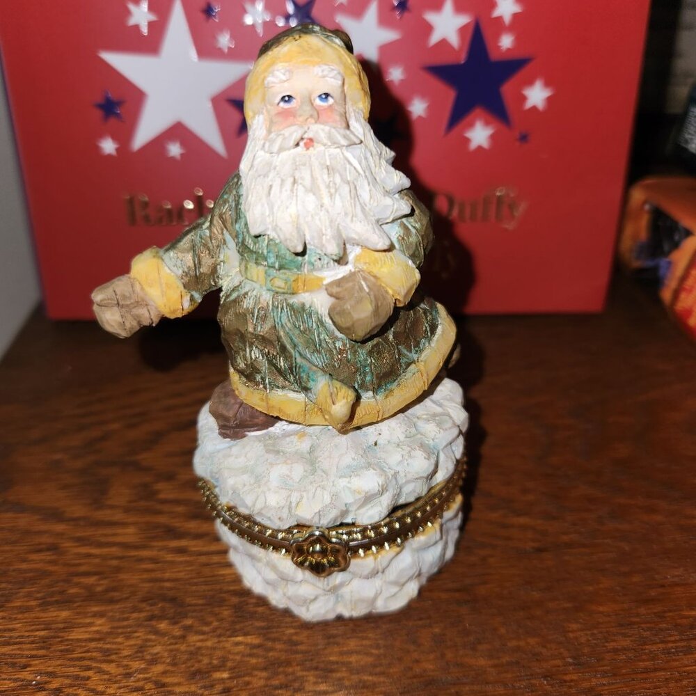 Vintage Santa Claus Trinket Box With Gold Accents